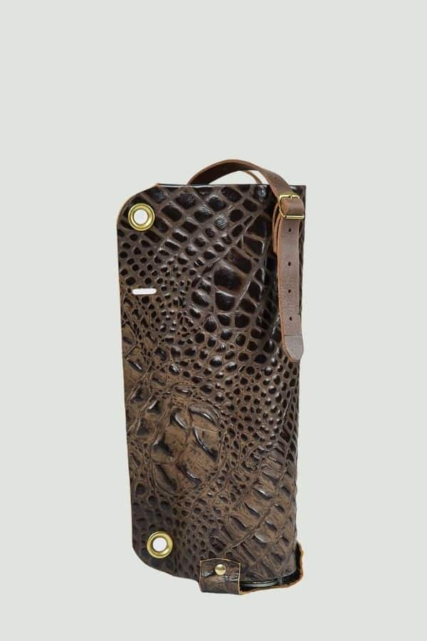 Leather Wine Bottle Carrier Croco Marron Made at Québec