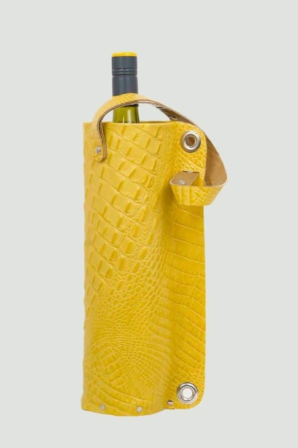 Leather wine bag Croco Yellow